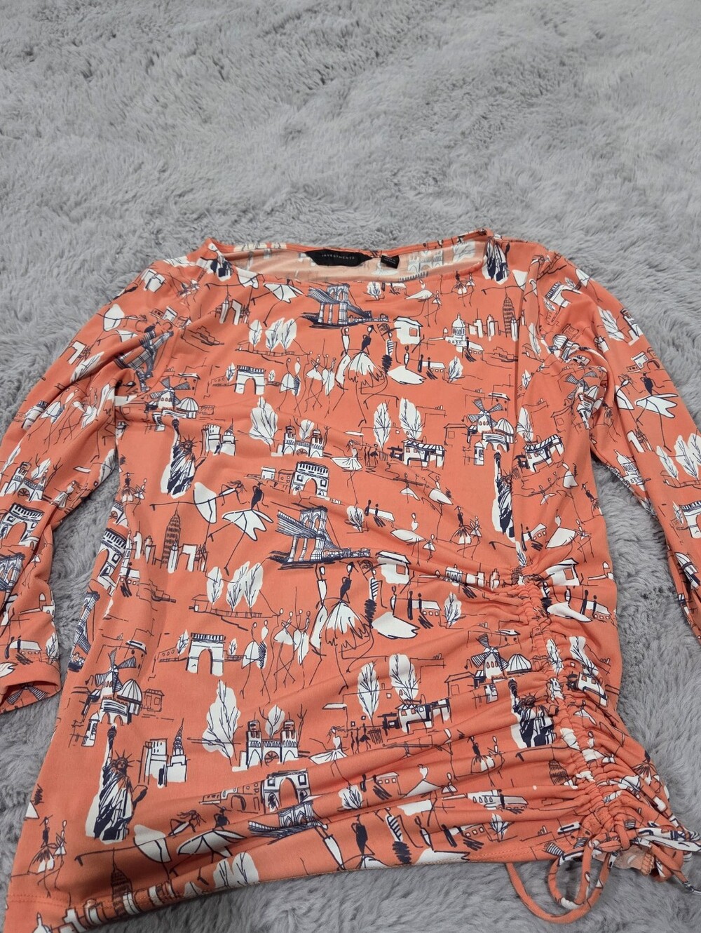 Dillards Investments Orange Printed Long-Sleeve Ruched Side Top